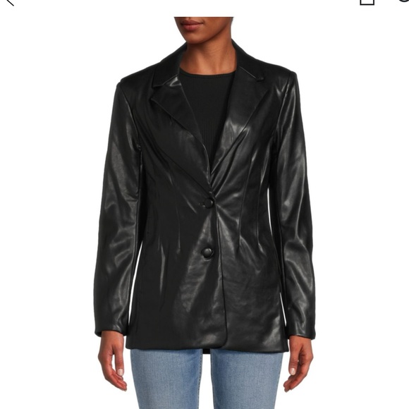 Avec Les Filles Faux Leather Mid Length Blazer - Picture 10 of 11